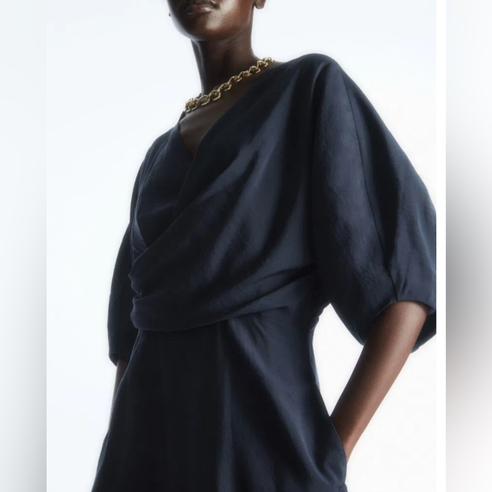 COS Puff-Sleeve Midi Dress - Navy